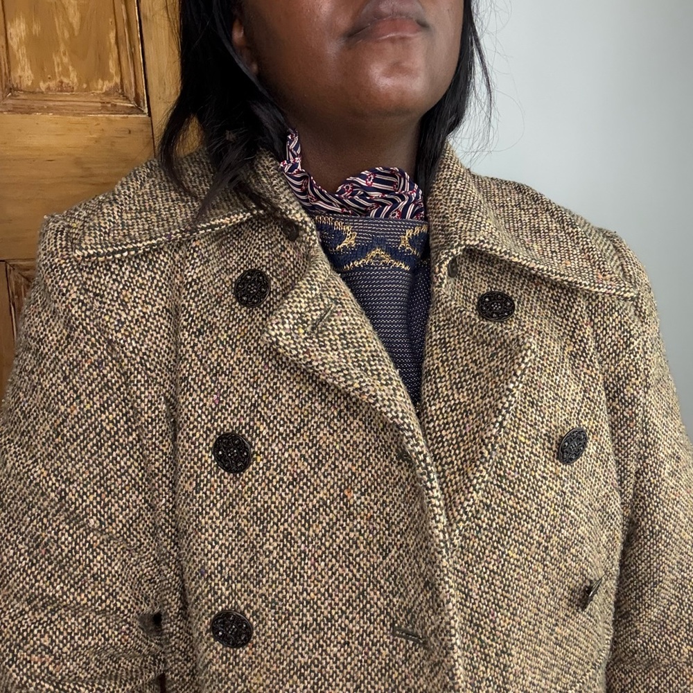 90s Guess tweed tan and brown double breasted coat - Picture 10 of 13